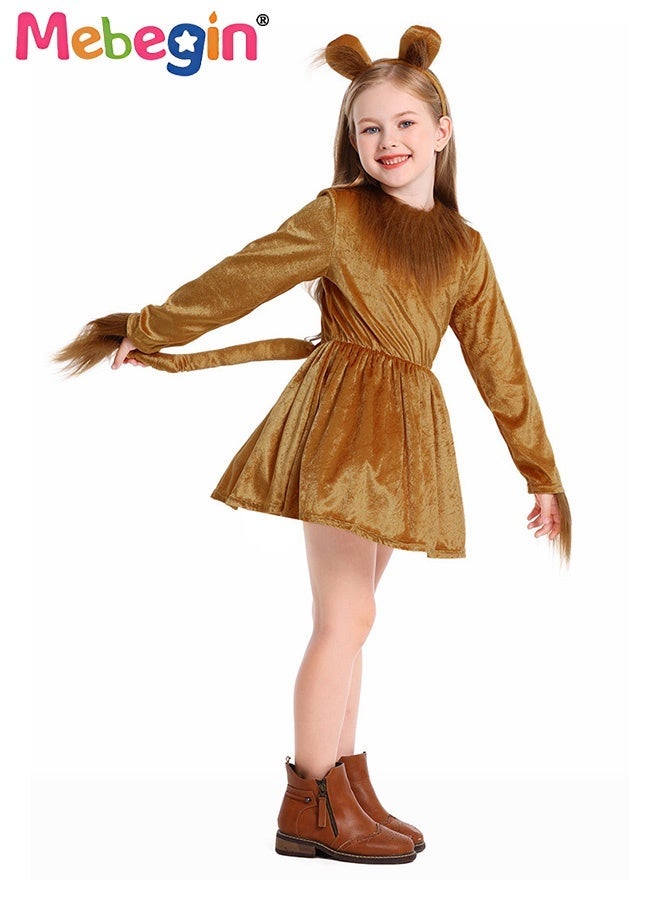 MEBEGIN Girls Lion Costume Set with Dress and Headpiece, Realistic Roaring Animal Outfit for Girls, Lion Cosplay Outfit with Tail, Suitable for Dress-Up, Animal Themed Parties and Playtime Adventures - Image 5